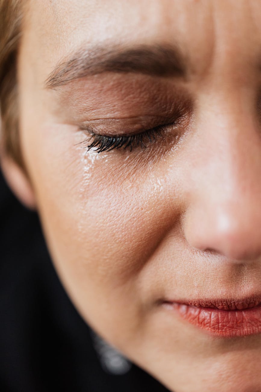 Partial image of a woman with a tear rolling down her face